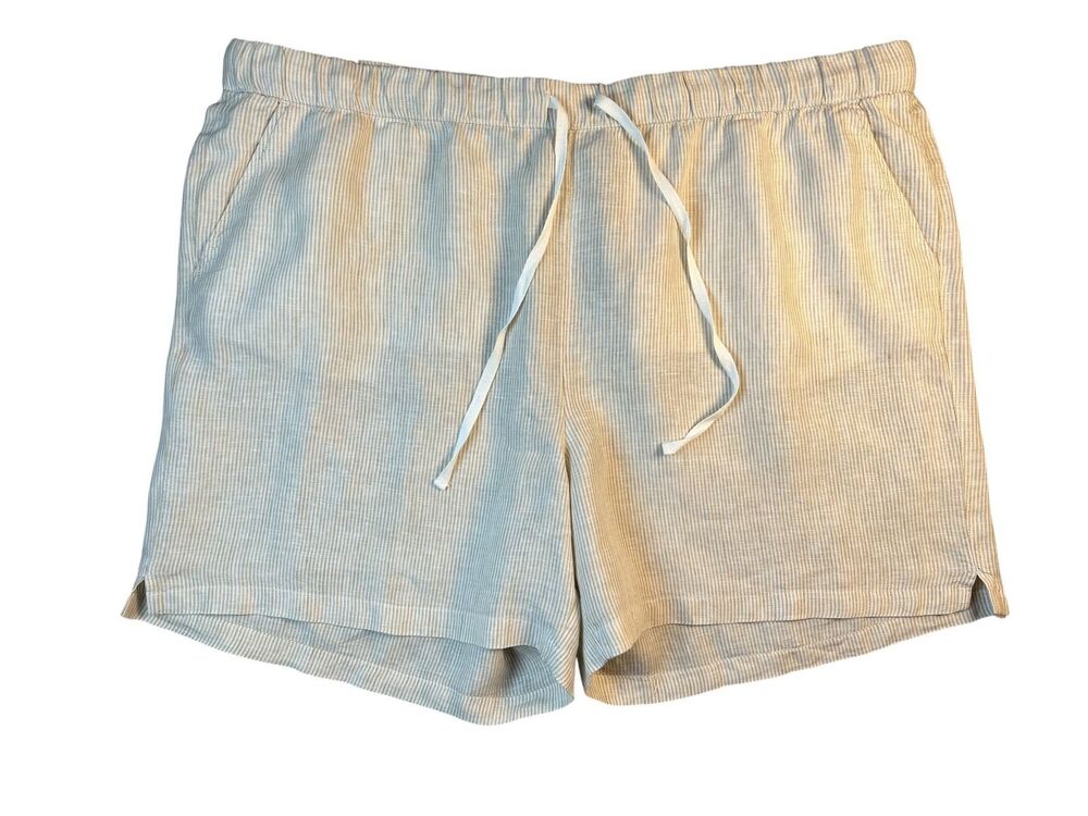 Caslon Beige Stripe Drawstring Pull-on 100% Linen Summer Shorts  Size 2X  NWOT